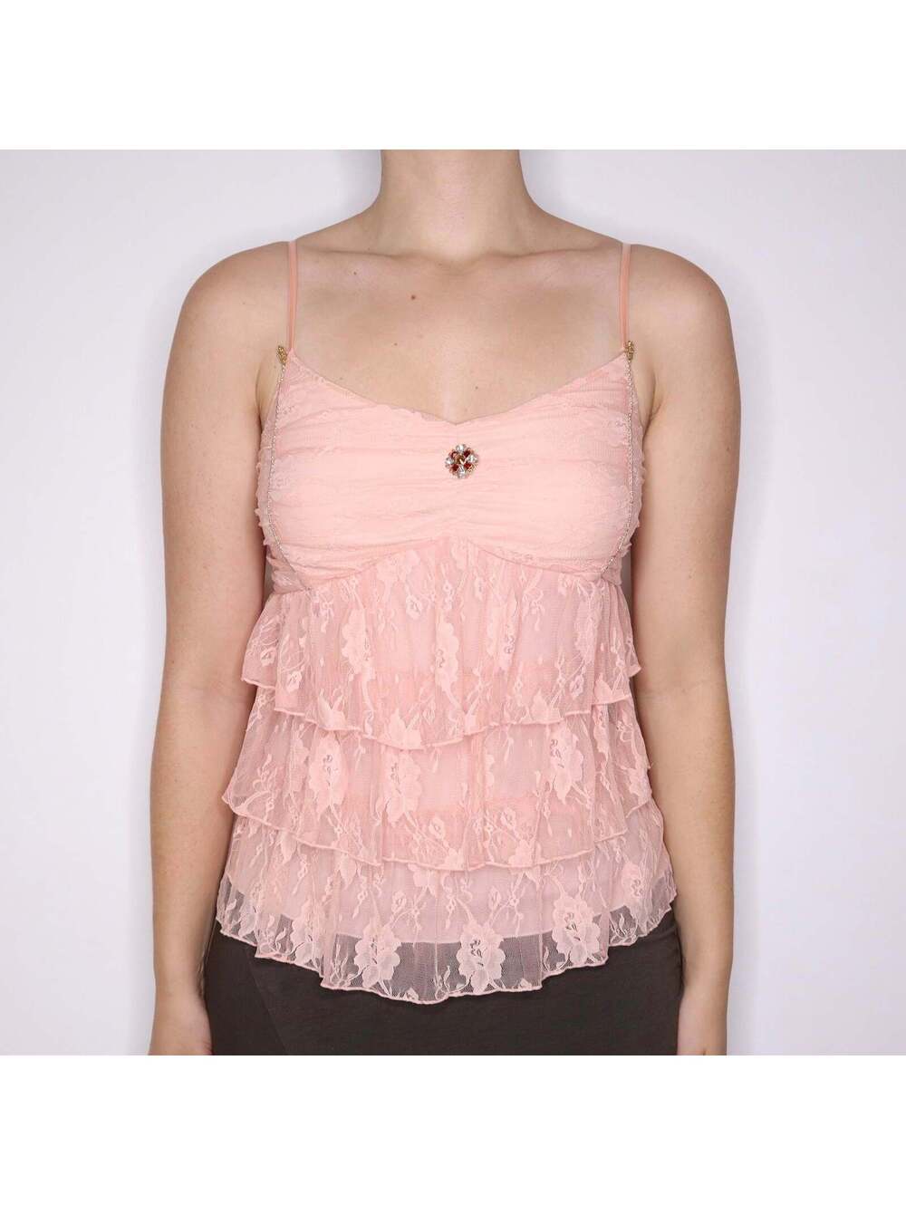 Y2K MOISELLE Pink Ruffled Lace Camisole (S)